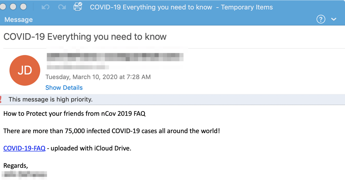 coronavirus email spam example